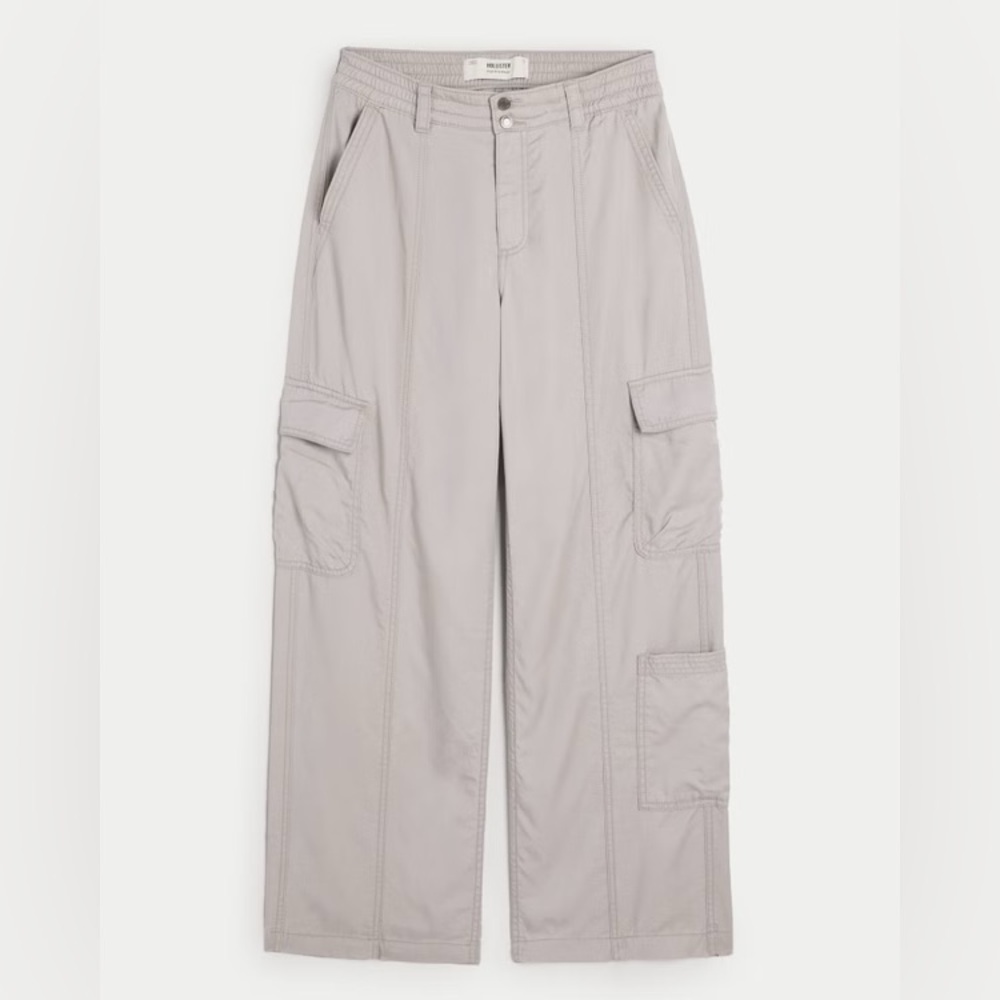 Womens tencel high rise baggy Gray Cargo Pants gorpcore hiking walking casual‎ L